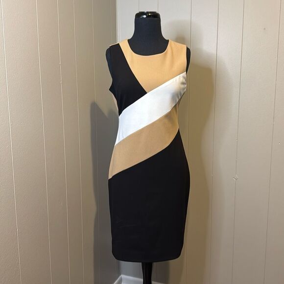 Z Tommy Hilfiger Women’s 4 Sleeveless Midi Dress Asymmetrical Colorblock Pattern - Picture 1 of 9